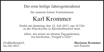 Todesanzeige von Karl Krommer von merkurtz