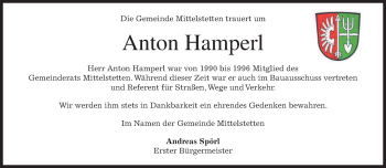Todesanzeige von Anton Hamperl von merkurtz