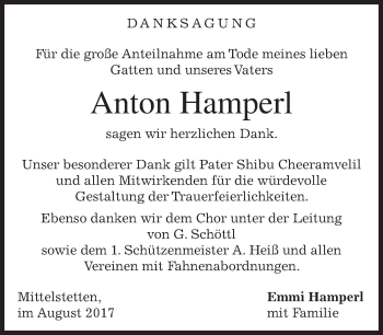 Todesanzeige von Anton Hamperl von merkurtz