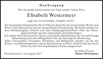 Todesanzeige von Elisabeth Westermeyr von merkurtz