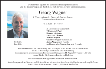 Todesanzeige von Georg Wagner von merkurtz