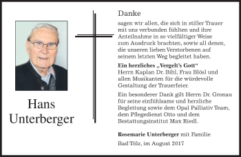Todesanzeige von Hans Unterberger von merkurtz
