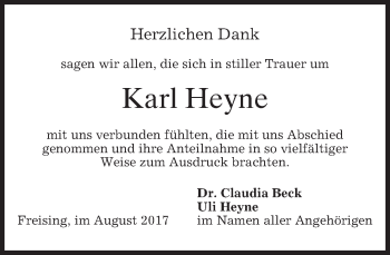 Todesanzeige von Karl Heyne von merkurtz