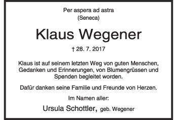 Todesanzeige von Klaus Wegener von merkurtz