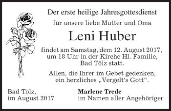Todesanzeige von Leni Huber von merkurtz
