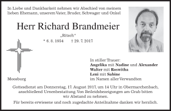 Todesanzeige von Richard Brandmeier von merkurtz