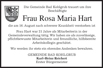 Todesanzeige von Rosa Maria Hart von merkurtz