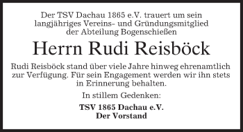 Todesanzeige von Rudi Reisböck von merkurtz