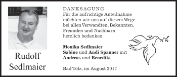 Todesanzeige von Rudolf Sedlmaier von merkurtz