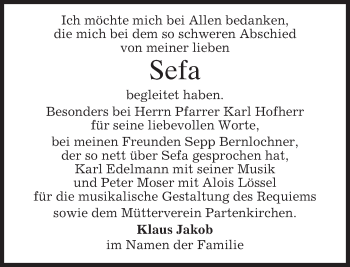 Todesanzeige von Sefa  von merkurtz