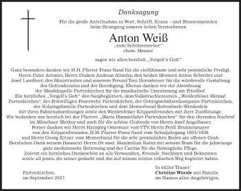 Todesanzeige von Anton Weiß von merkurtz