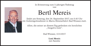 Todesanzeige von Bertl Mereis von merkurtz