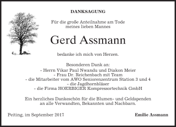 Todesanzeige von Gerd Assmann von merkurtz