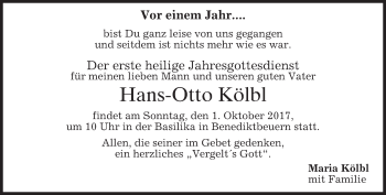 Todesanzeige von Hans-Otto Kölbl von merkurtz