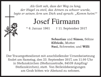 Todesanzeige von Josef Fürmann von merkurtz