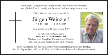 Todesanzeige von Jürgen Weinzierl von merkurtz