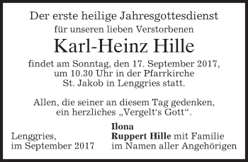 Todesanzeige von Karl-Heinz Hille von merkurtz