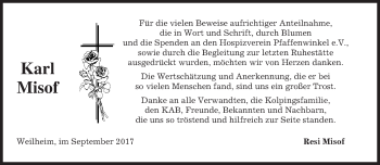 Todesanzeige von Karl Misof von merkurtz