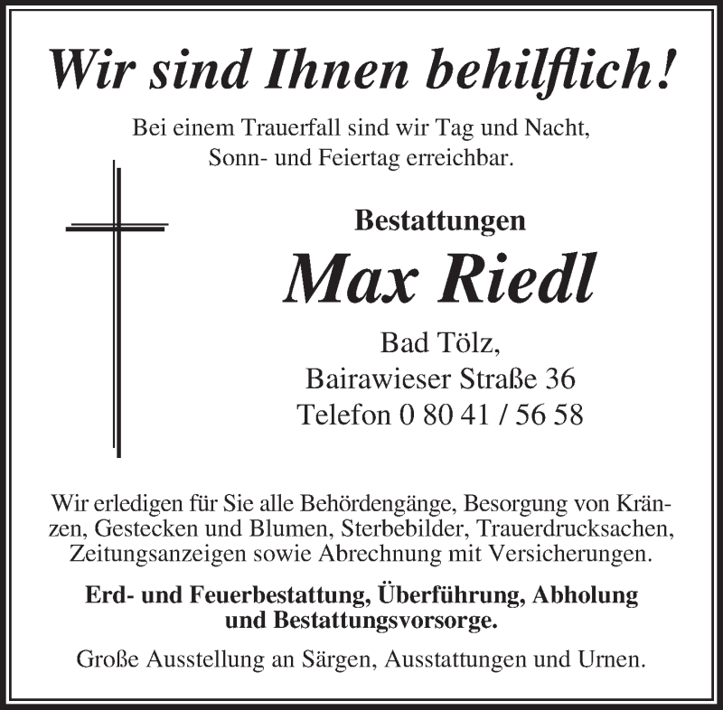  Traueranzeige für Max Riedl vom 16.09.2017 aus merkurtz