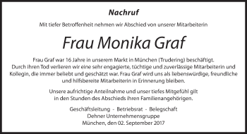 Todesanzeige von Monika Graf von merkurtz