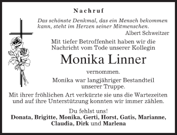 Todesanzeige von Monika Linner von merkurtz