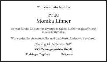Todesanzeige von Monika Linner von merkurtz