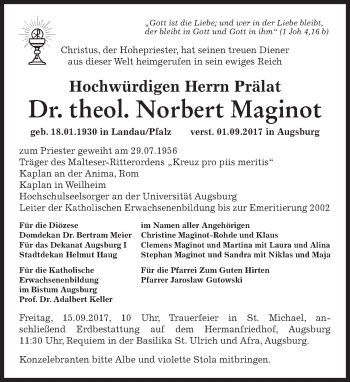 Todesanzeige von Norbert Maginot von merkurtz