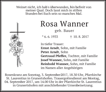 Todesanzeige von Rosa Wanner von merkurtz