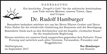 Todesanzeige von Rudolf Hamburger von merkurtz