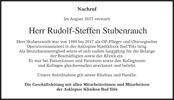 Todesanzeige von Rudolf-Steffen Stubenrauch von merkurtz