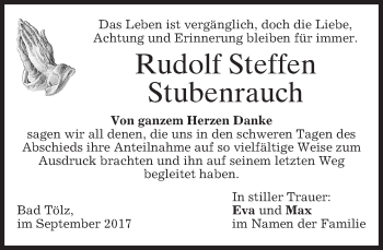 Todesanzeige von Rudolf Steffen Stubenrauch von merkurtz