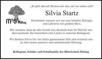 Todesanzeige von Silvia Startz von merkurtz