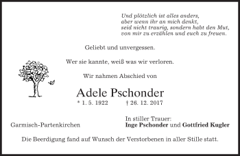 Todesanzeige von Adele Pschonder von merkurtz