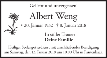 Todesanzeige von Albert Weng von merkurtz