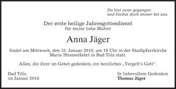 Todesanzeige von Anna Jäger von merkurtz
