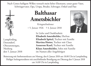 Todesanzeige von Balthasar Ametsbichler von merkurtz