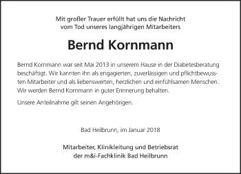 Todesanzeige von Bernd Kornmann von merkurtz