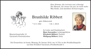 Todesanzeige von Brunhilde Ribbert von merkurtz