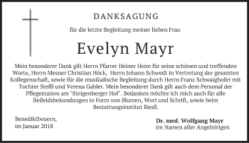 Todesanzeige von Evelyn Mayr von merkurtz