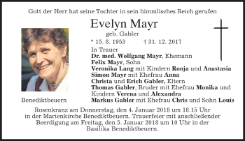 Todesanzeige von Evelyn Mayr von merkurtz