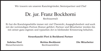 Todesanzeige von Franz Bockhorni von merkurtz