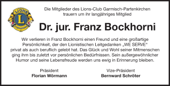 Todesanzeige von Franz Bockhorni von merkurtz