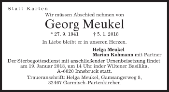Todesanzeige von Georg Meukel von merkurtz