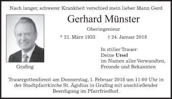 Todesanzeige von Gerhard Münster von merkurtz