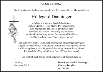 Todesanzeige von Hildegard Danninger von merkurtz