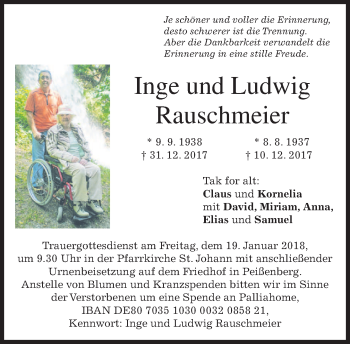 Todesanzeige von Inge und Ludwig Rauschmeier von merkurtz