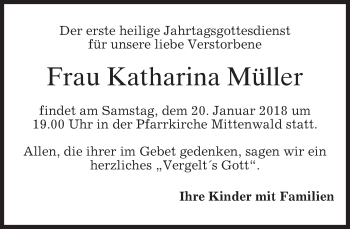 Todesanzeige von Katharina Müller von merkurtz