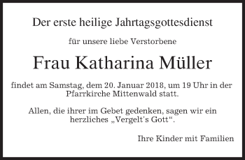 Todesanzeige von Katharina Müller von merkurtz
