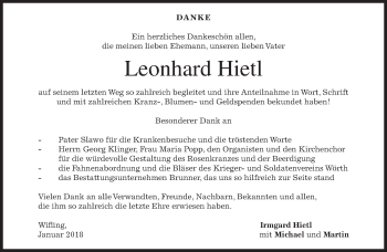 Todesanzeige von Leonhard Hietl von merkurtz