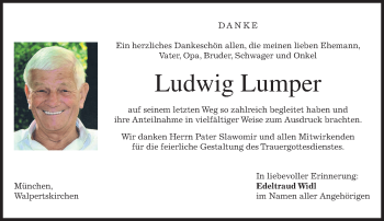 Todesanzeige von Ludwig Lumper von merkurtz